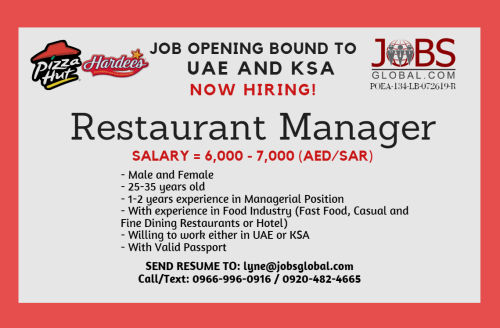 Jobsglobal Com Connecting Professionals To Business And Market Restaurant Manager